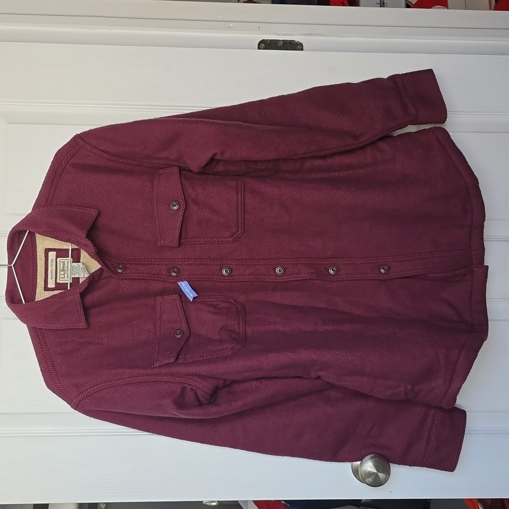 LL Bean Mens Medium‎ Purple Button Up Shirt Jacket Primaloft Sherpa Lined